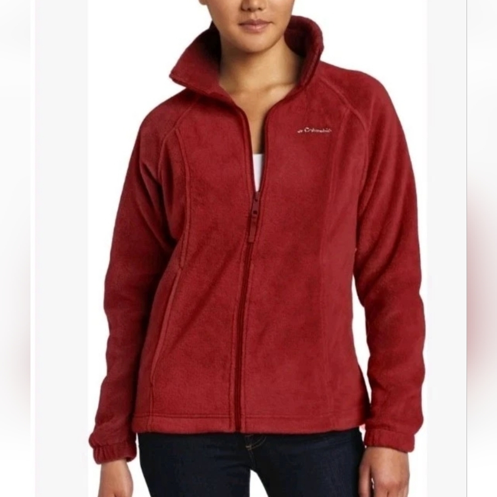 Columbia Cardinal/Brick Red Fleece Jacket Full Zip Pockets M
